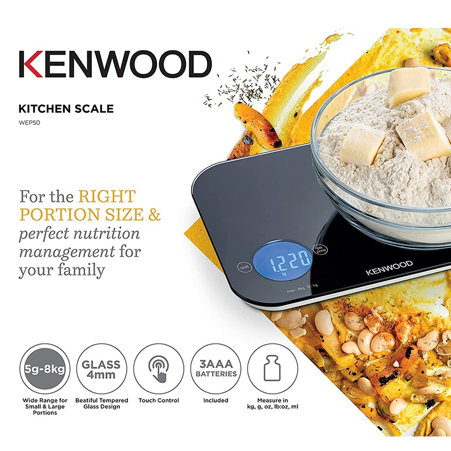 Kenwood Digital Kitchen Scale, 5G8Kg Black, WEP50.000Bk TV Sales & Home