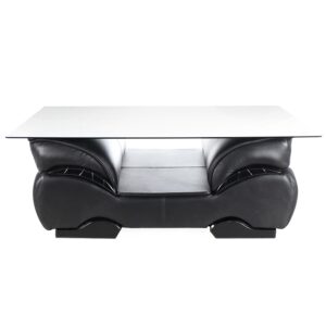 Kirsty Corrected Grain Leather Coffee Table Clear Glass